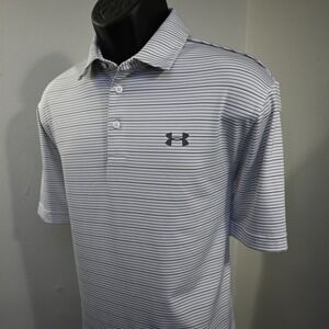 Under Armour ColdBlack Golf Polo Mens Large Striped HeatGear Loose Short Sleeve